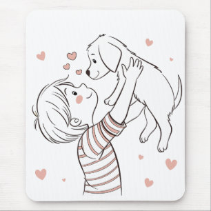 Cute Puppy with Happy Kid Cartoon Mouse Pad