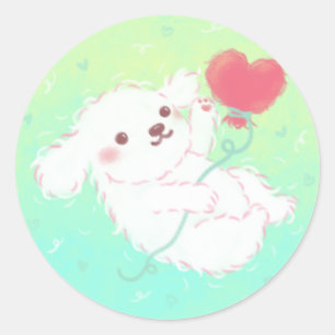 Cute Puppy with Heart Balloon Classic Round Sticker