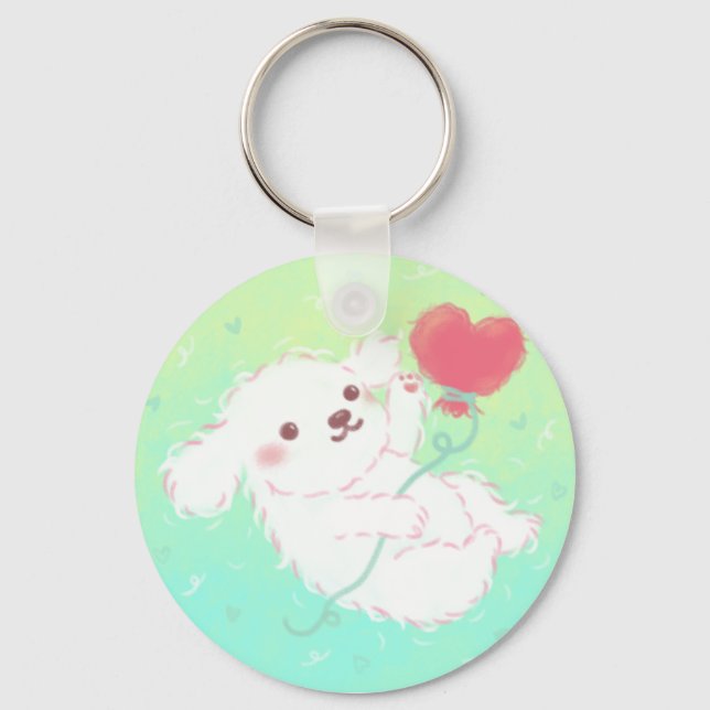 Cute Puppy with Heart Balloon Key Ring (Front)