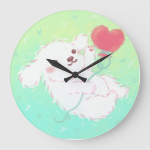 Cute Puppy with Heart Balloon Large Clock