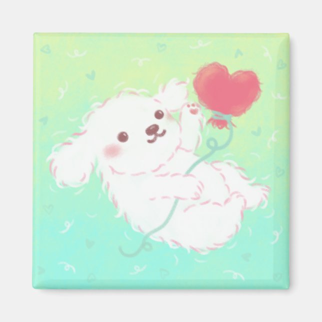 Cute Puppy with Heart Balloon Magnet (Front)