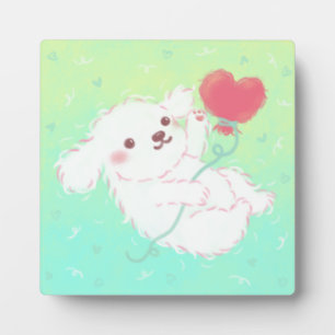 Cute Puppy with Heart Balloon Plaque