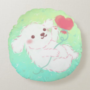 Cute Puppy with Heart Balloon Round Cushion