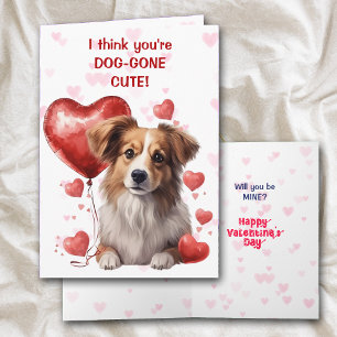 Cute Puppy with Heart Balloon Valentine Holiday Card