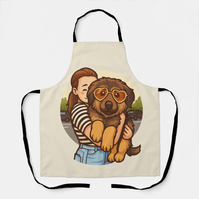Cute Puppy with Heart Sunglasses  Apron (Front)