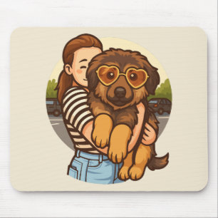 Cute Puppy with Heart Sunglasses  Mouse Pad