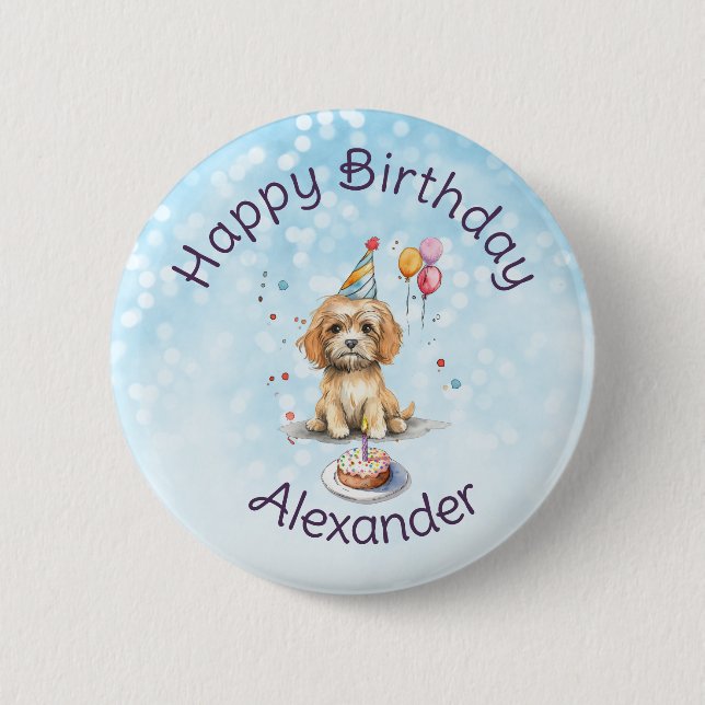 Cute Puppy with Party Hat Birthday 6 Cm Round Badge (Front)