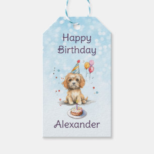 Cute Puppy with Party Hat Birthday Gift Tags