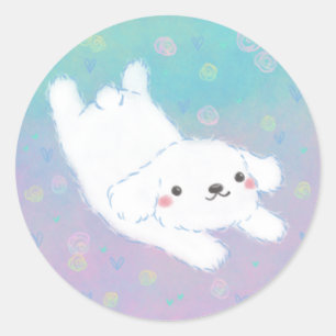Cute Puppy with Pastel Flowers Classic Round Sticker
