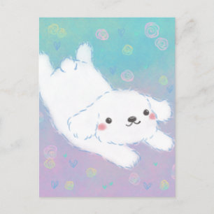 Cute Puppy with Pastel Flowers Postcard