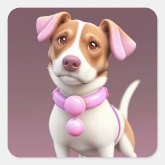 Cute puppy with pink ears square sticker