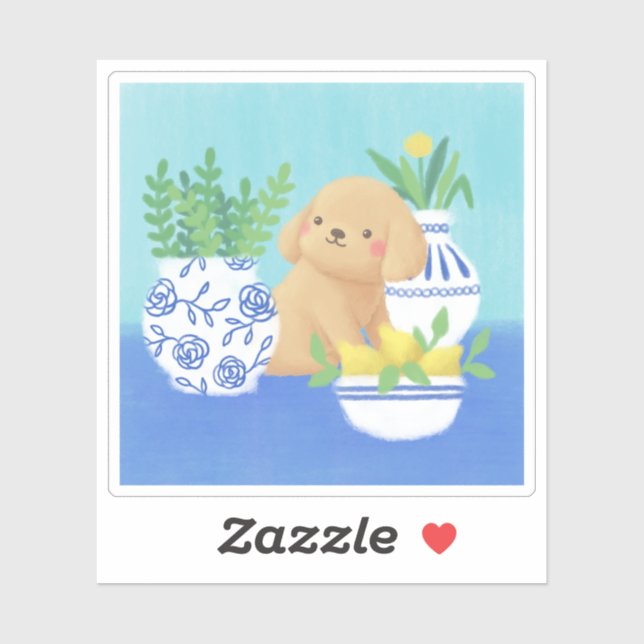 Cute Puppy with Plants, Lemons & Flower  (Sheet)