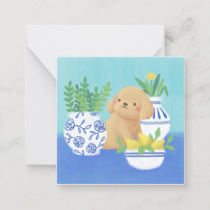 Cute Puppy with Plants, Lemons & Flower Card