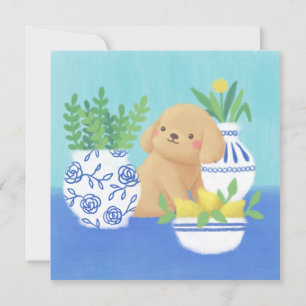 Cute Puppy with Plants, Lemons & Flower Invitation