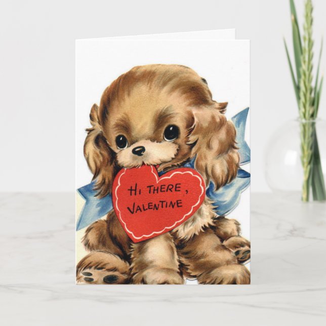 Cute Puppy with Red Heart Valentine's Day Card (Front)