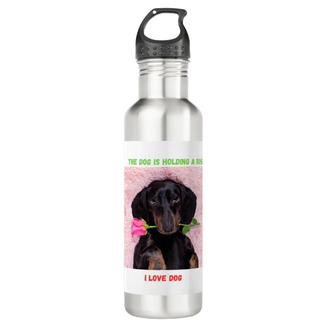 Cute Puppy with Rose Kids' Water Bottle (Front)