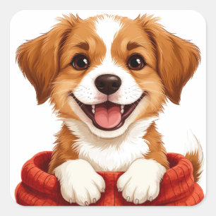 Cute Puppy With Scarf For Dog Lovers Square Sticker