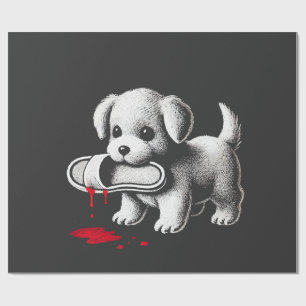 Cute Puppy with Slipper Shirt Dark Humour Dog Love Wrapping Paper