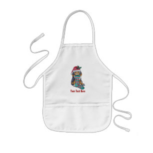 cute puppy with stocking at christmas  kids apron