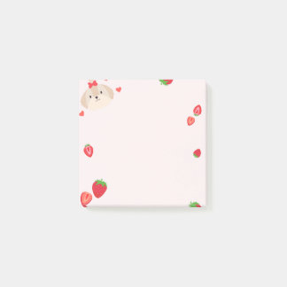 Cute puppy with Strawberry post-it sticky notes