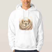 Cute puppy wrapped by knitted blanket