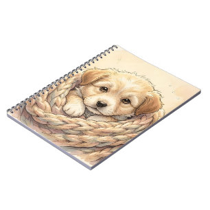 Cute puppy wrapped by knitted blanket notebook