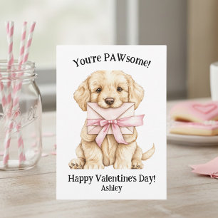Cute Puppy You're PAWsome Pink Kids Valentine's  Card