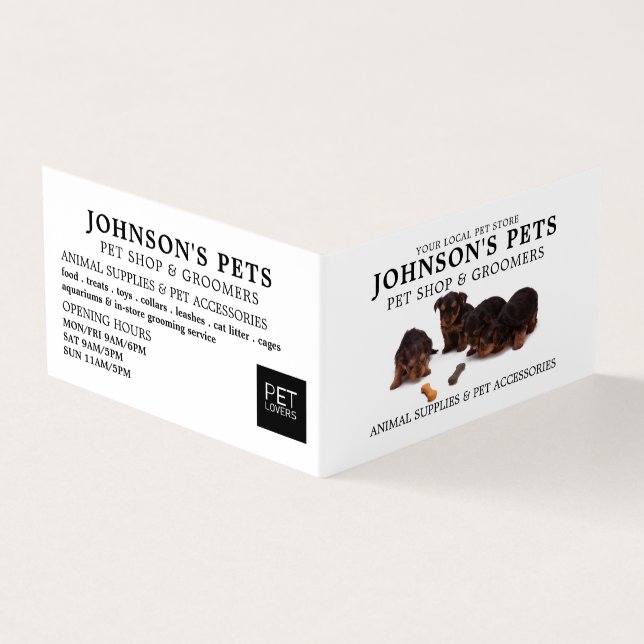 Cute Pups, Pet Store & Groomers Detailed Business Card (Outside)