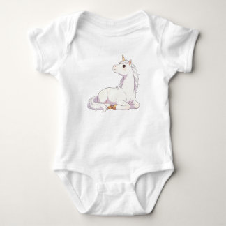 Cute Pure White Lying Unicorn Looking Up Kawaii Un Baby Bodysuit