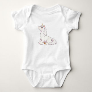 Cute Pure White Unicorn Lying & Looking Up Kawaii  Baby Bodysuit