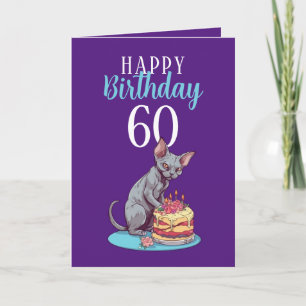 Cute Purple and Blue Sphynx Husband 60th Birthday Card