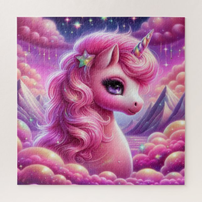 Cute purple and pink glitter bright unicorn jigsaw puzzle (Vertical)