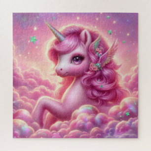 Cute purple and pink glitter bright unicorn jigsaw puzzle