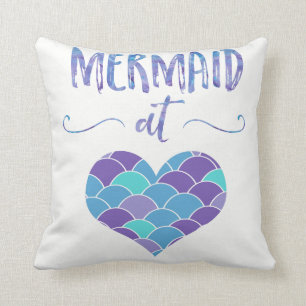 Cute Purple and Teal Mermaid at Heart Throw Pillow