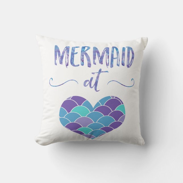 Cute Purple and Teal Mermaid at Heart Throw Pillow (Front)
