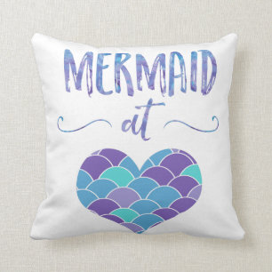 Cute Purple and Teal Mermaid at Heart Throw Pillow