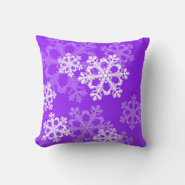 Cute purple and white Christmas snowflakes Cushion (Front)