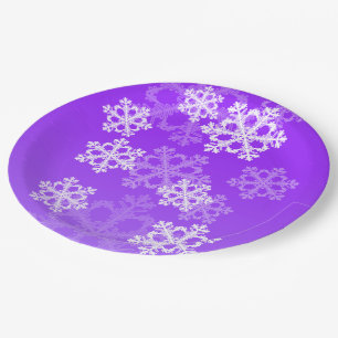 Cute purple and white Christmas snowflakes Paper Plate