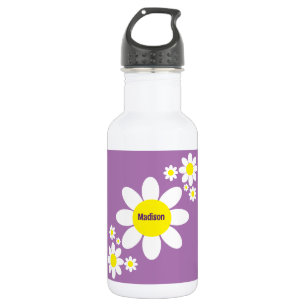 Cute Purple and White Daisies Floral Custom Name 532 Ml Water Bottle
