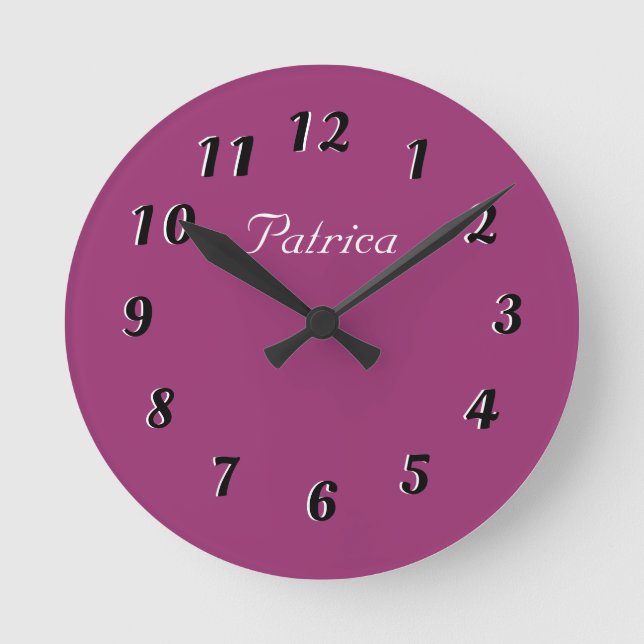 Cute Purple and White Personalised Wall Clock (Front)
