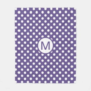 Cute Purple and White Polka Dots Monogram Fleece Blanket