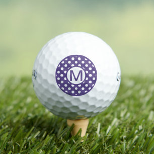 Cute Purple and White Polka Dots Monogram Golf Balls