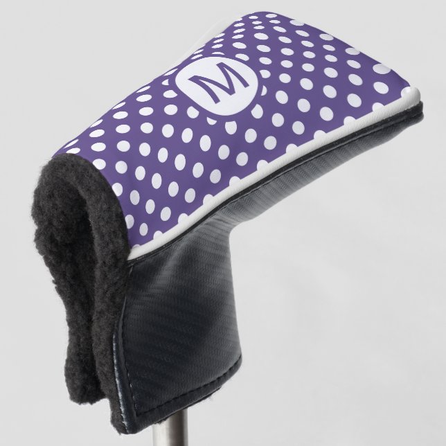 Cute Purple and White Polka Dots Monogram Golf Head Cover (3/4 Front)