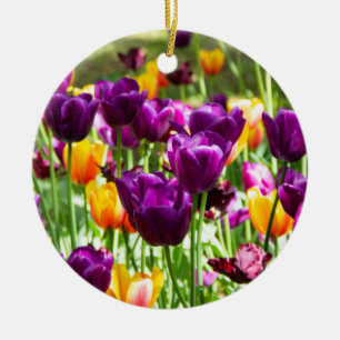 Cute purple and yellow tulips ceramic ornament