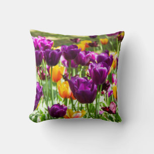 Cute purple and yellow tulips cushion