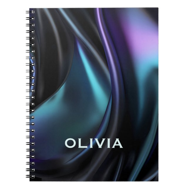 Cute purple aqua metalic satin marbling monogram  notebook (Front)