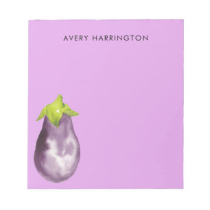 Cute Purple Aubergine Violet Watercolor Eggplant Notepad