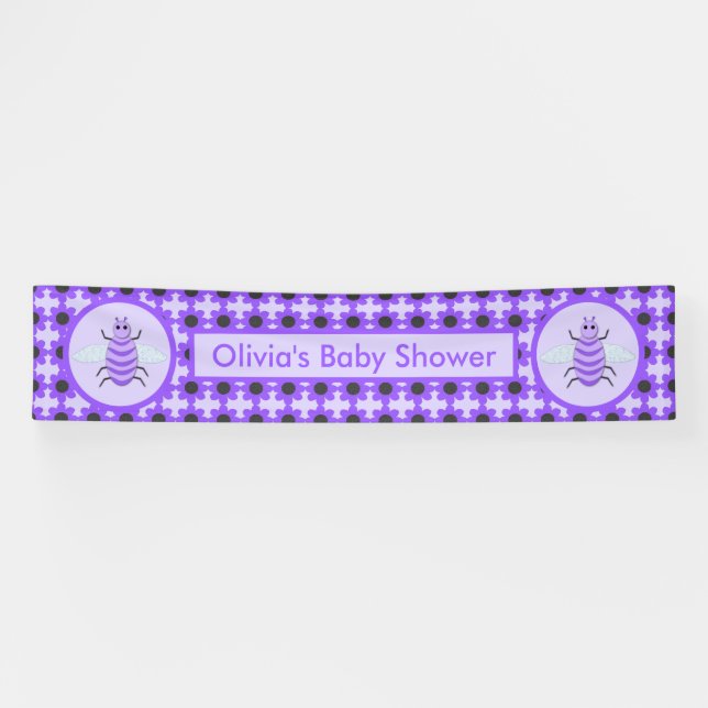 Cute Purple Baby bee Gender Neutral Baby Shower Banner (Horizontal)