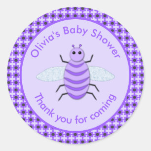 Cute Purple Baby Bee Gender Neutral Baby Shower Classic Round Sticker