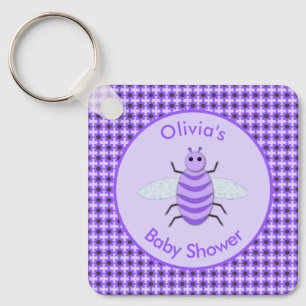 Cute Purple Baby Bee Gender Neutral Baby Shower Key Ring